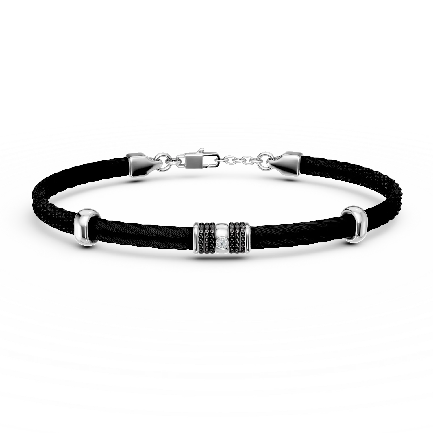 White-black steel men's bracelet with 0.002ct diamond