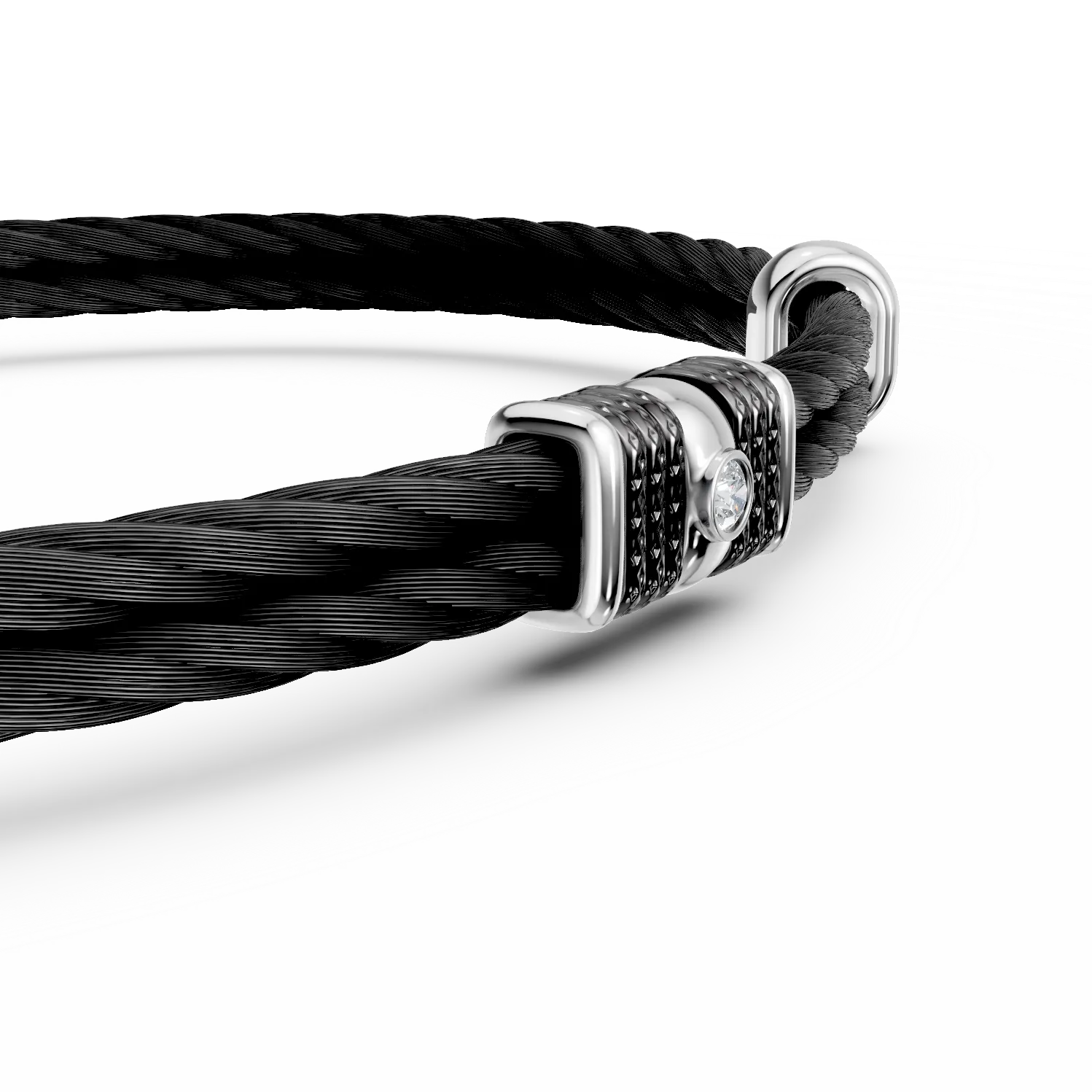 White-black steel men's bracelet with 0.002ct diamond