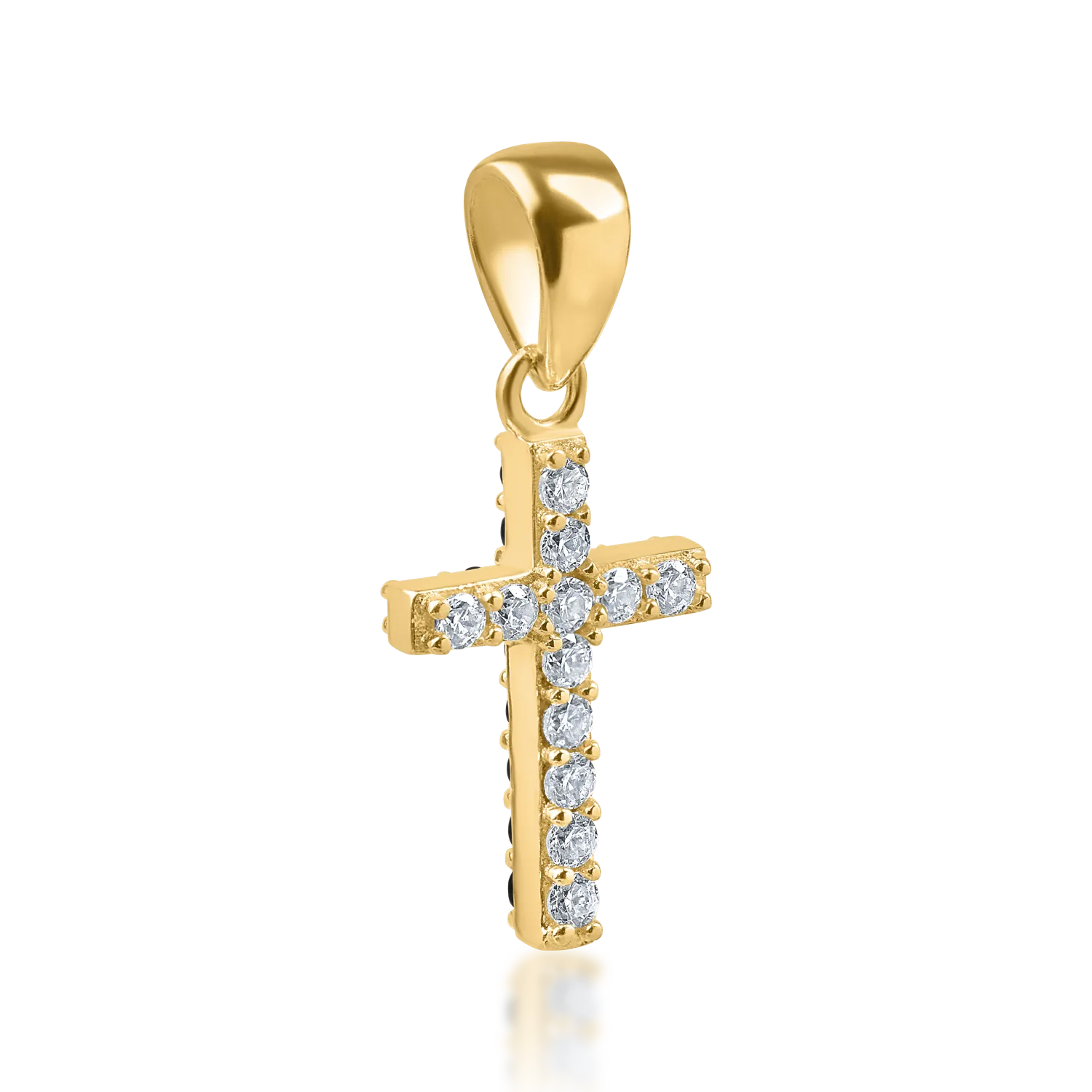 Yellow gold cross pendant with zirconia