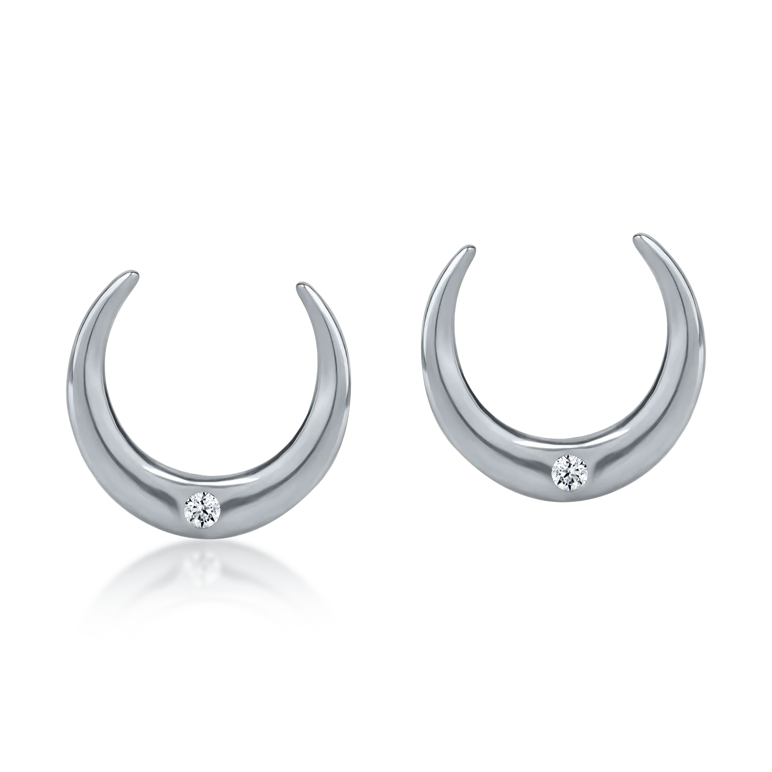 White gold half moon earrings with zirconia