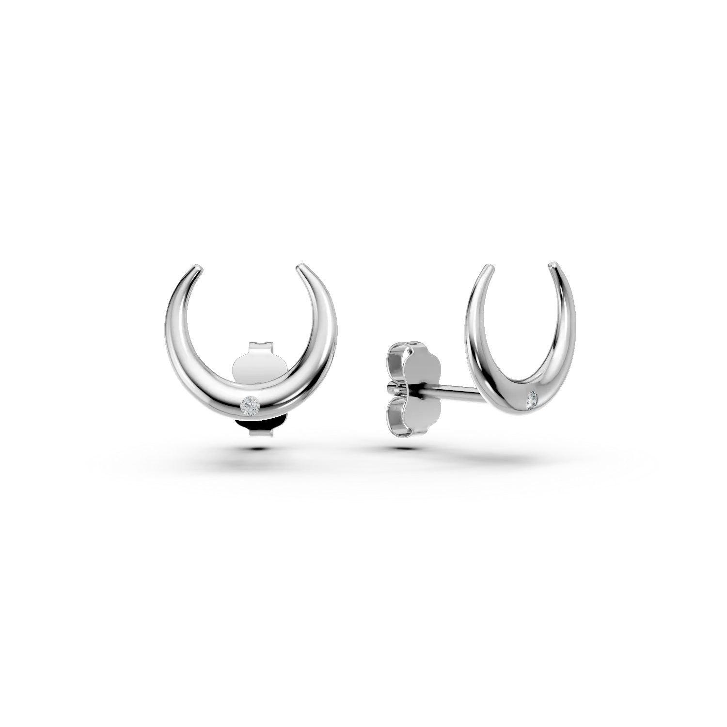 Cercei semiluna din aur alb cu zirconii