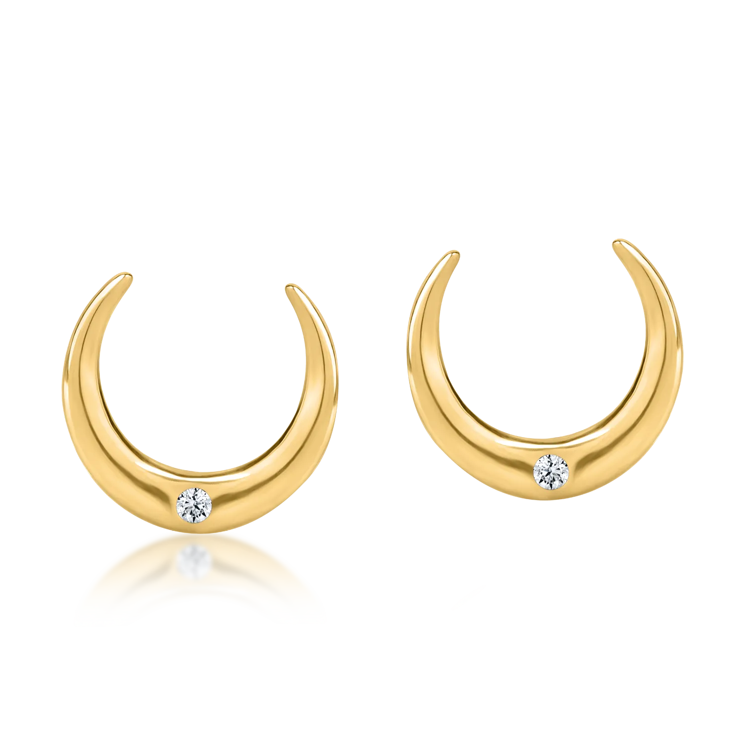 Yellow gold half moon earrings with zirconia