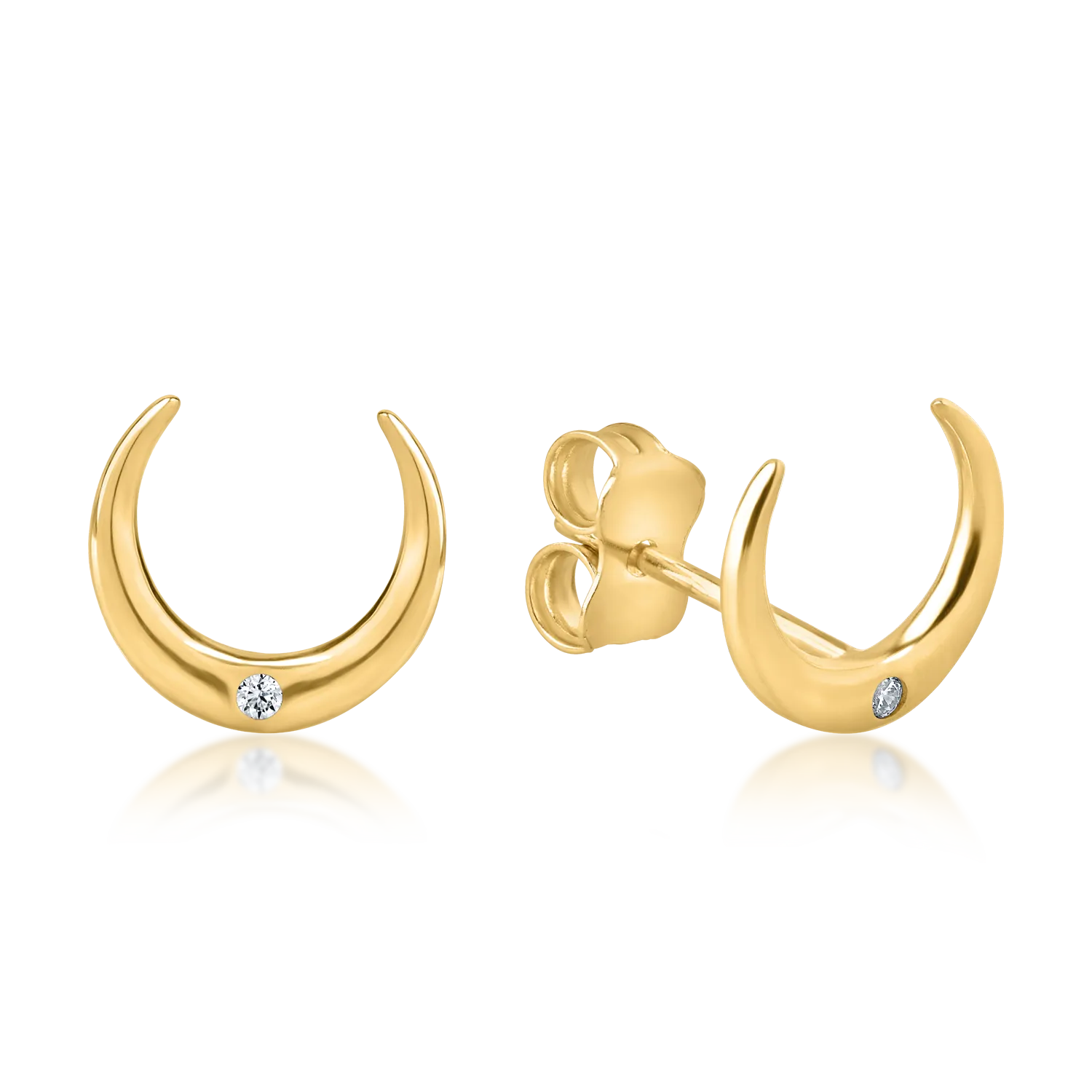 Yellow gold half moon earrings with zirconia