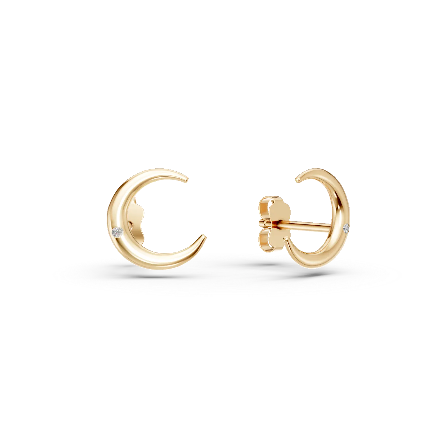 Yellow gold half moon earrings with zirconia