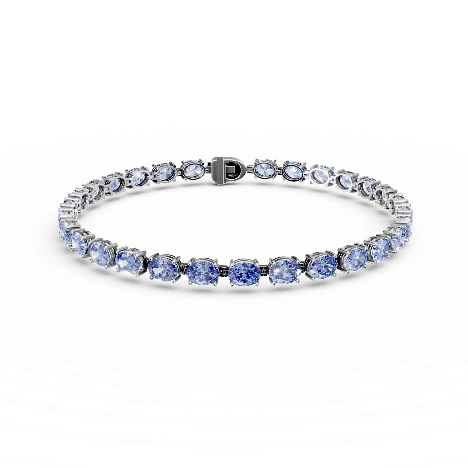 Bratara tennis din aur alb cu tanzanite ovale de 7.1ct