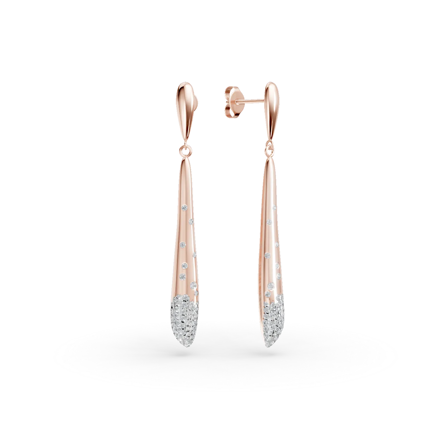 TEILOR Cercei lungi din aur roz cu diamante de 0.5ct