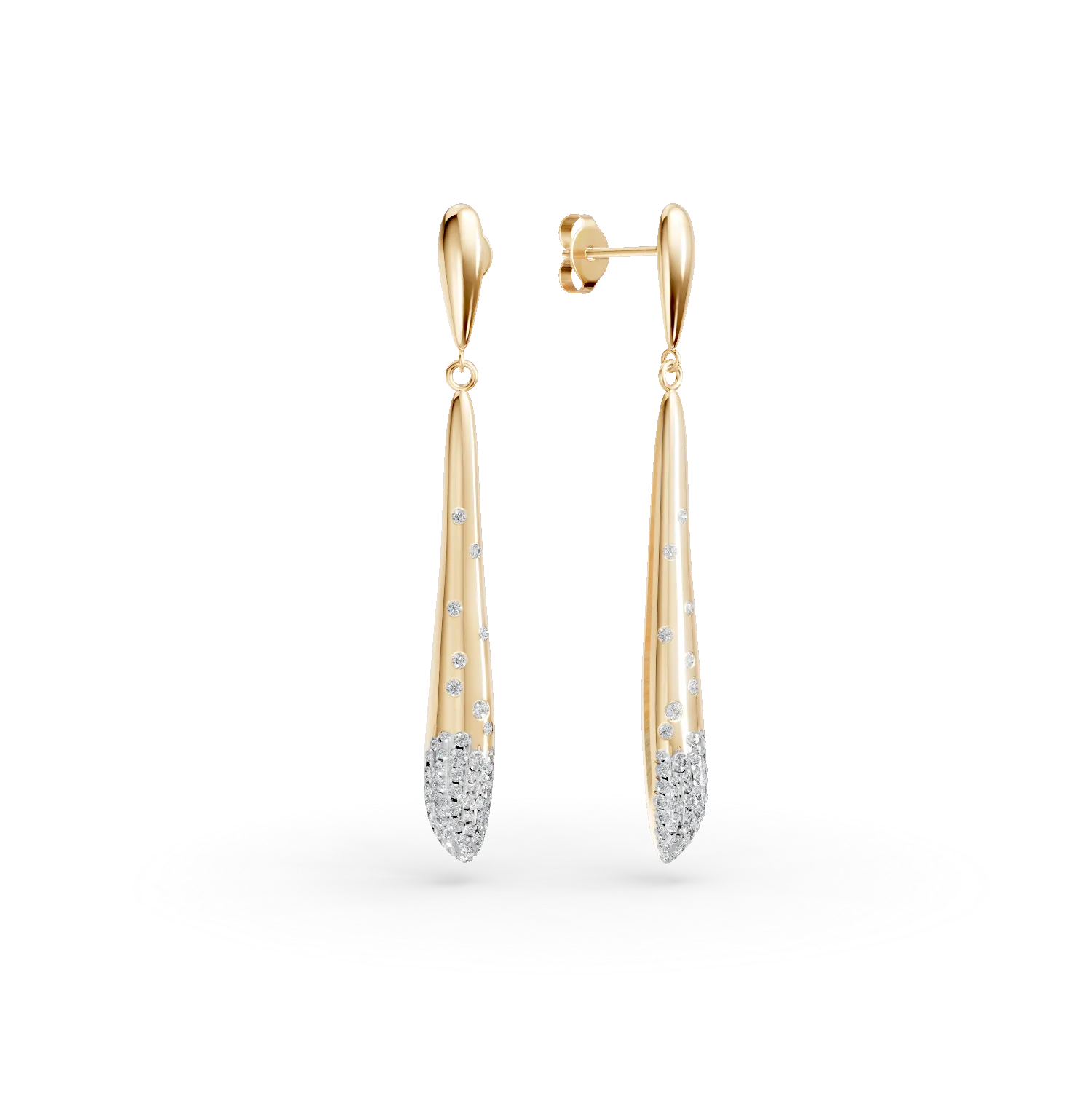 Yellow gold long earrings with 0.5ct diamonds