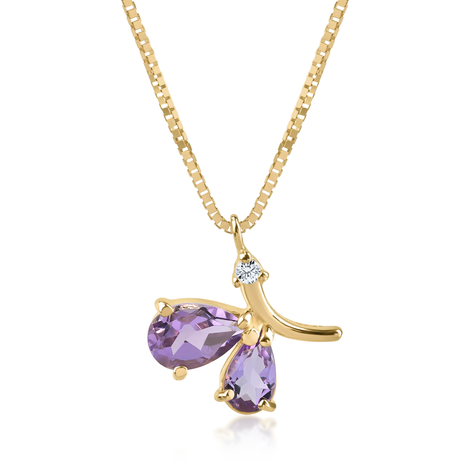Yellow gold butterfly pendant necklace with 0.85ct amethysts and zirconia