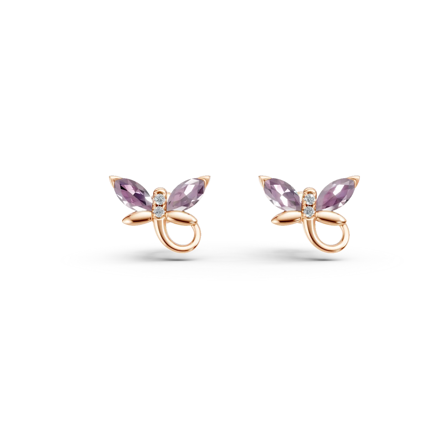 Cercei din aur roz cu safire roz marquise de 0.3ct si diamante round de 0.01ct pentru copii