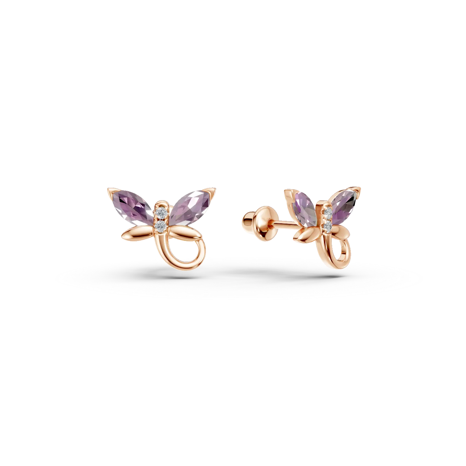 TEILOR Cercei din aur roz cu safire roz marquise de 0.3ct si diamante round de 0.01ct pentru copii