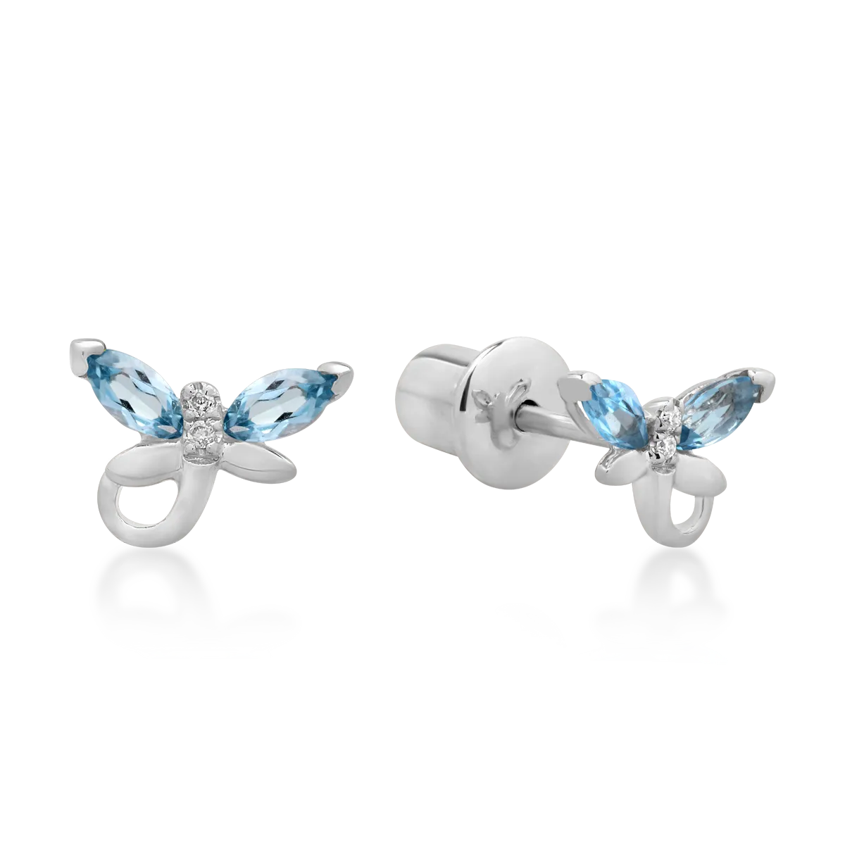 White gold children's earrings with 0.38ct blue topazes and 0.01ct diamonds