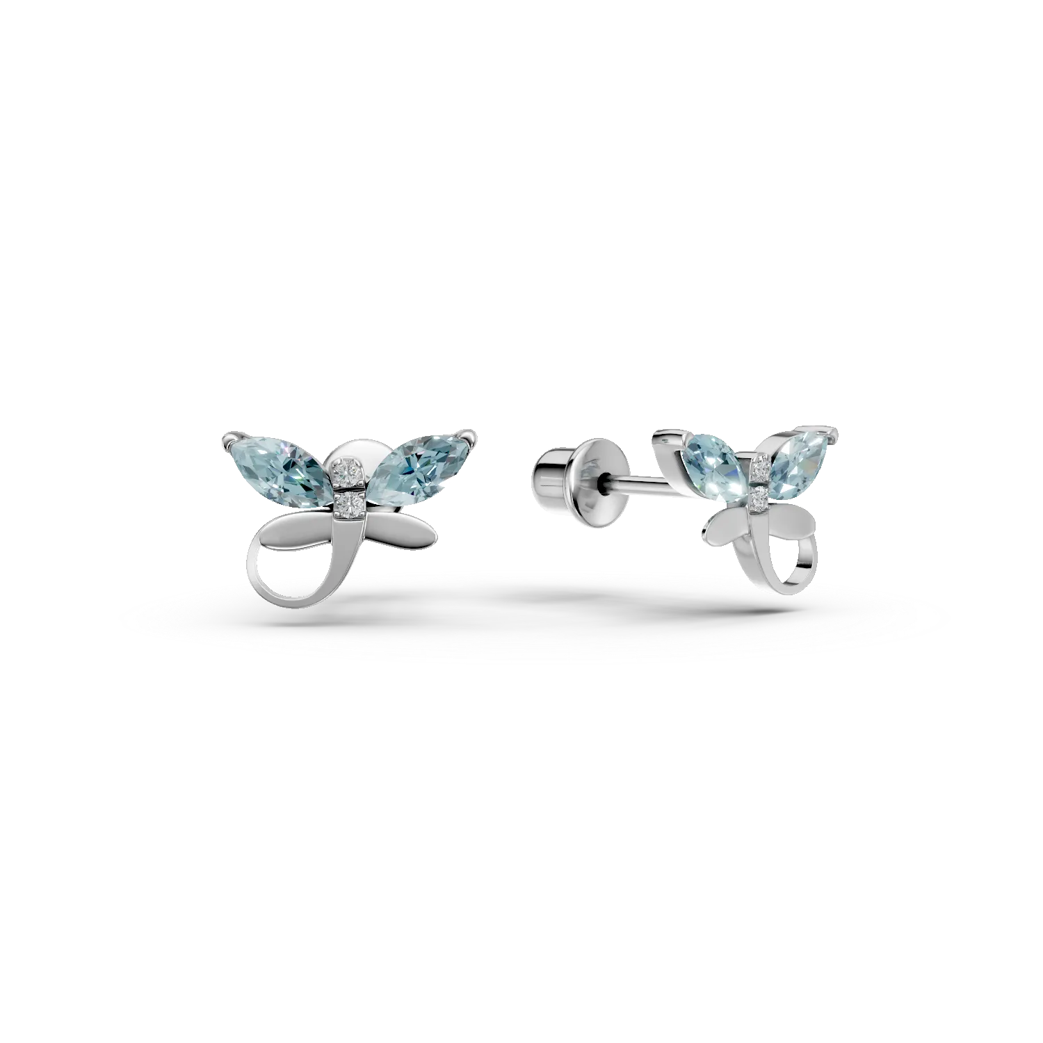Cercei din aur alb cu topaze albastre marquise de 0.38ct si diamante round de 0.01ct pentru copii