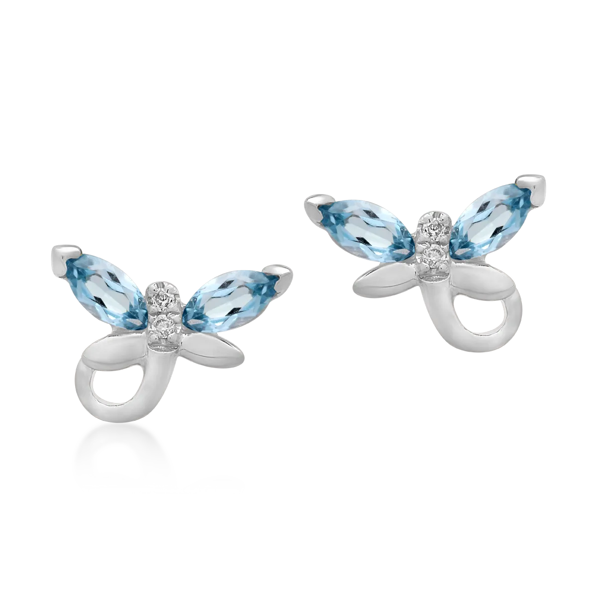 Cercei pentru copii fluturasi din aur alb de 14K cu topaz albastru de 0.4ct si diamante de 0.01ct-176469