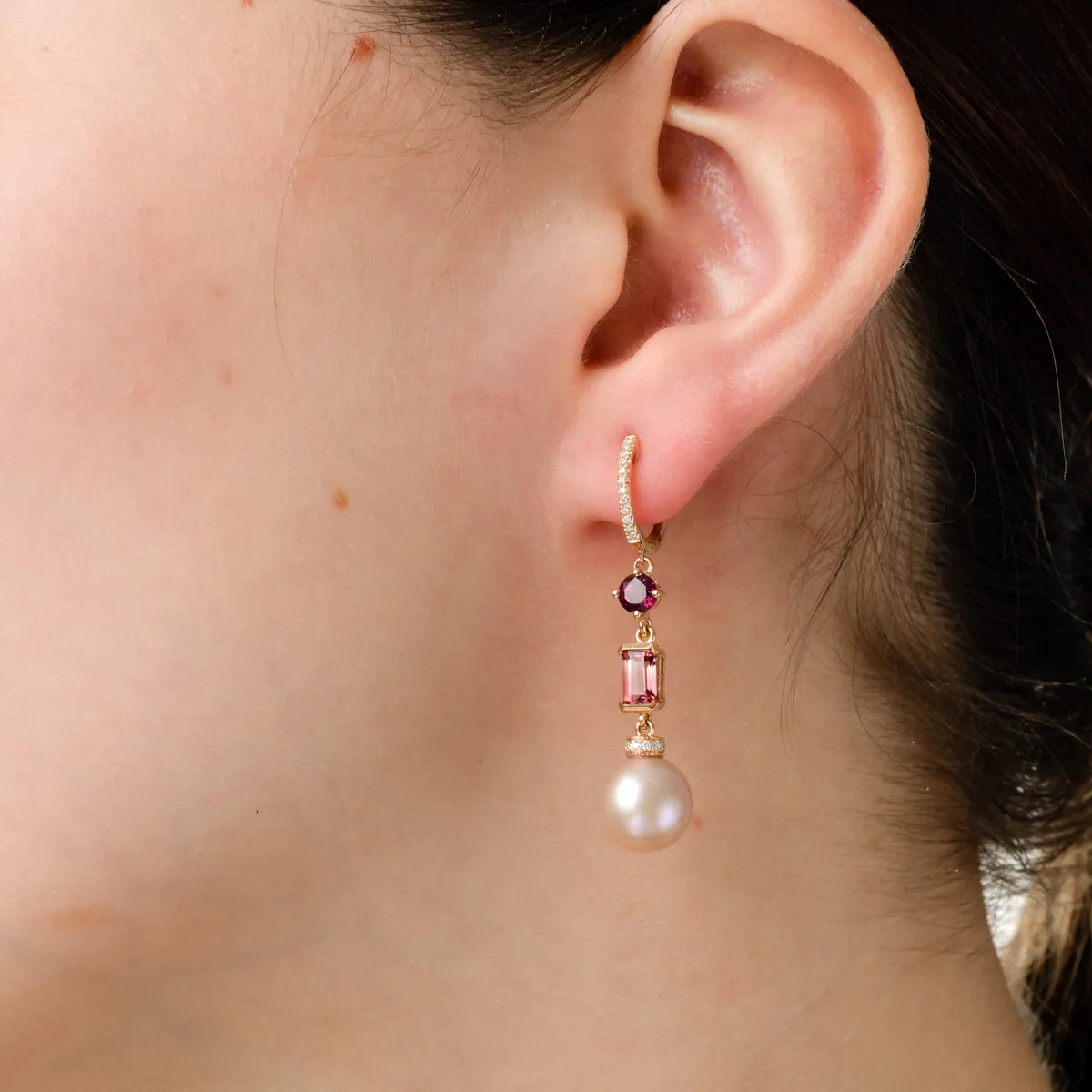 Rose gold earrings with 16.8ct precious and semi-precious stones