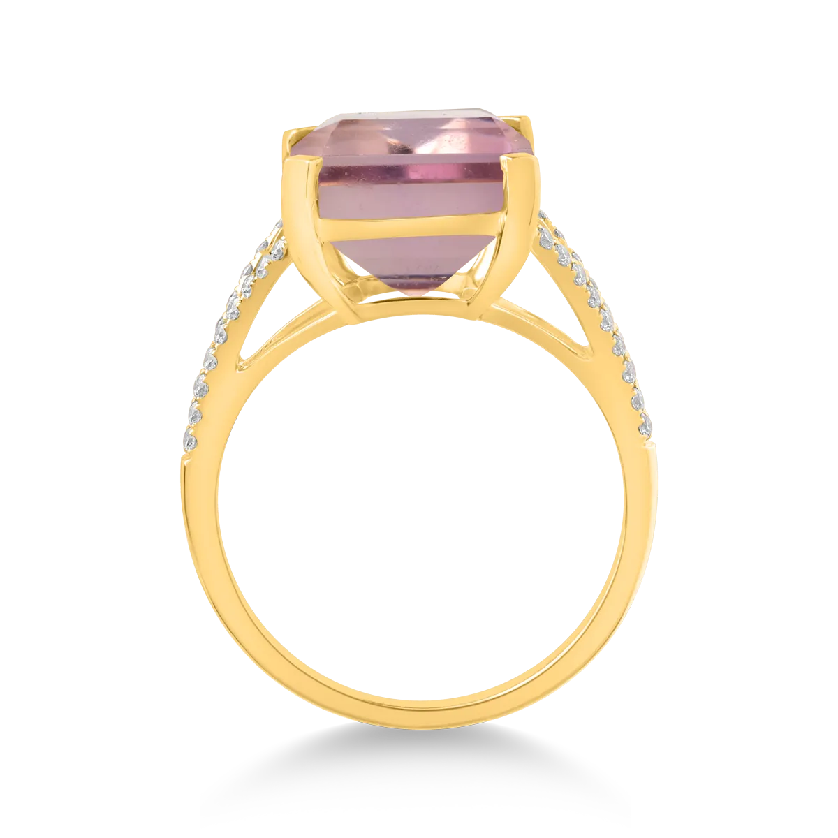 Inel din aur galben cu ametrin octogonal de7.4ct si diamante de 0.2ct