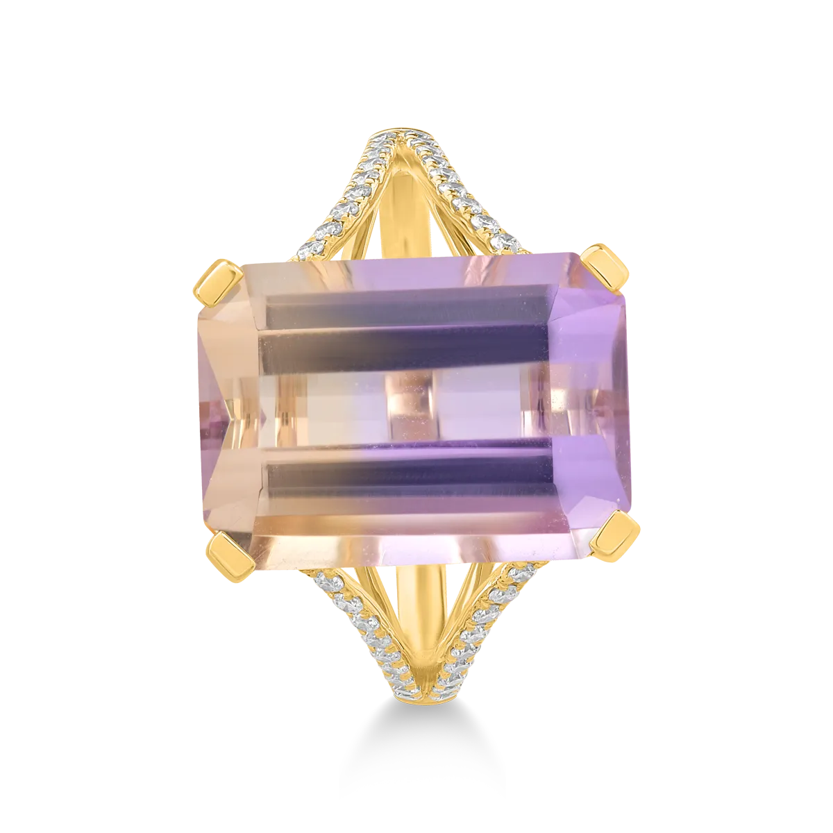 Inel din aur galben cu ametrin octogonal de7.4ct si diamante de 0.2ct