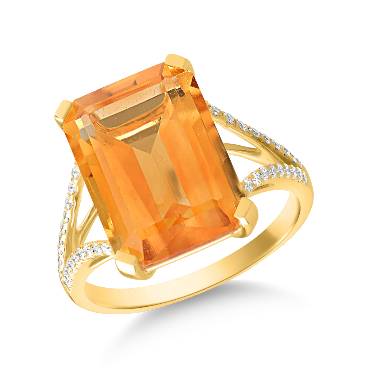 Inel din aur galben cu citrin de 9.3ct si diamante de 0.1ct