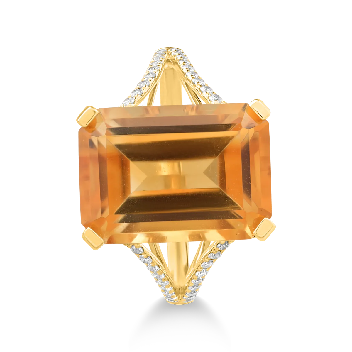 Inel din aur galben cu citrin de 9.3ct si diamante de 0.1ct