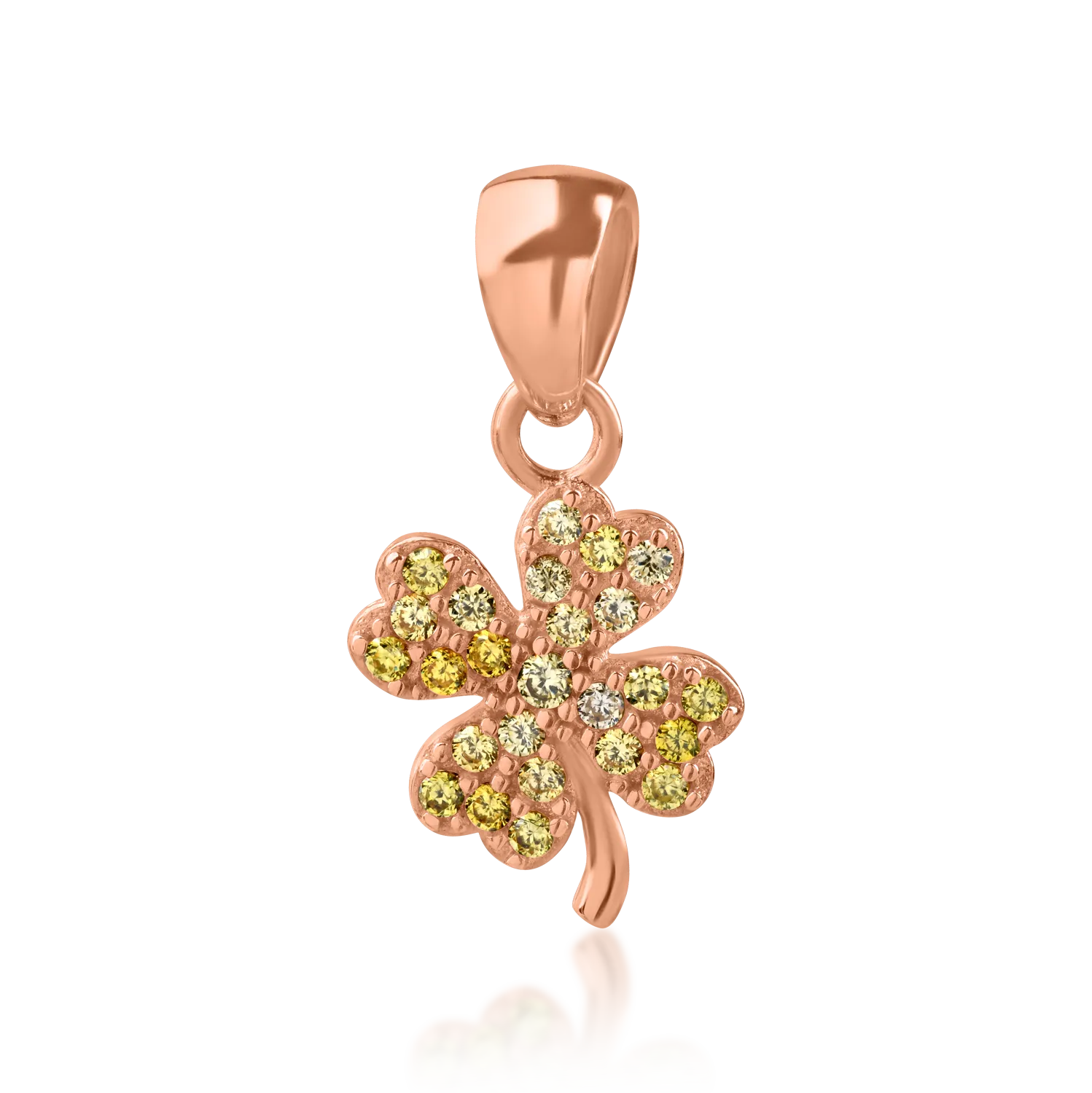 Медальон детелина от розово злато с циркони
