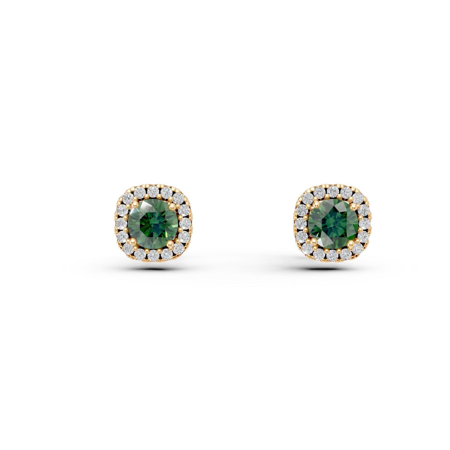 Yellow gold stud earrings with green zirconia