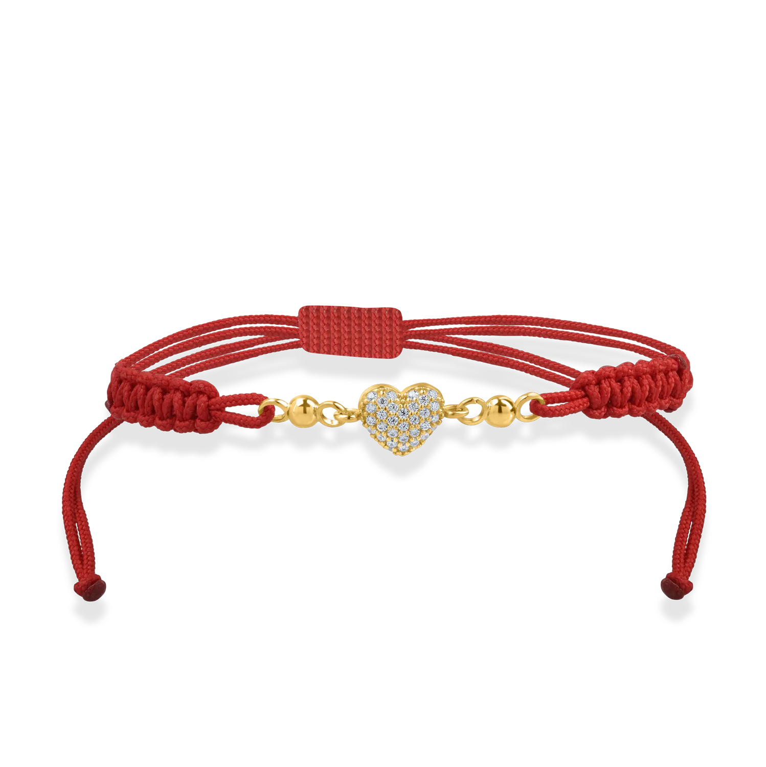 Yellow gold cord bracelet with heart pendant and zirconia-176633