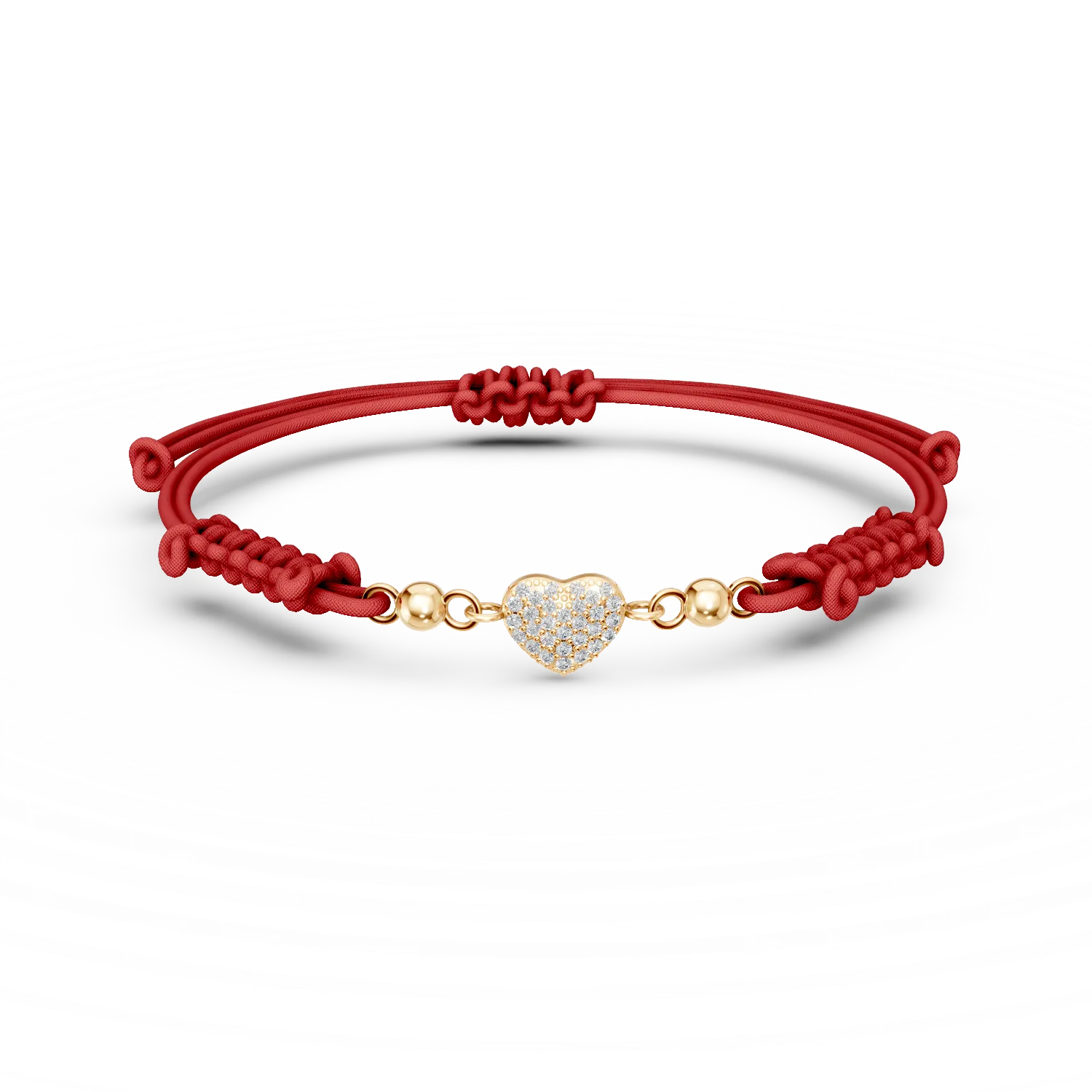 Sárga arany zsinór karkötő szív medállal és cirkóniákkal-176633