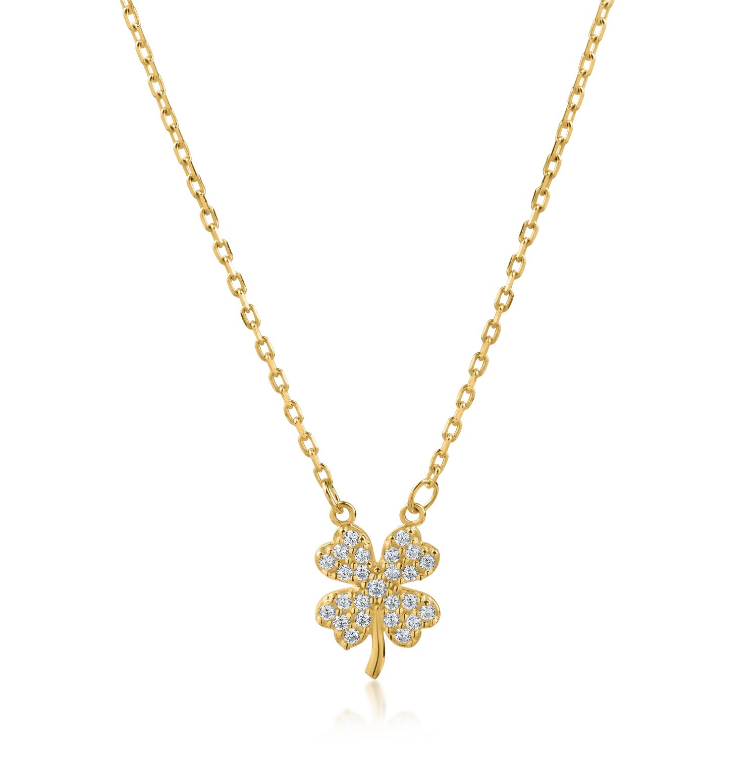 Yellow gold clover pendant necklace with zirconia