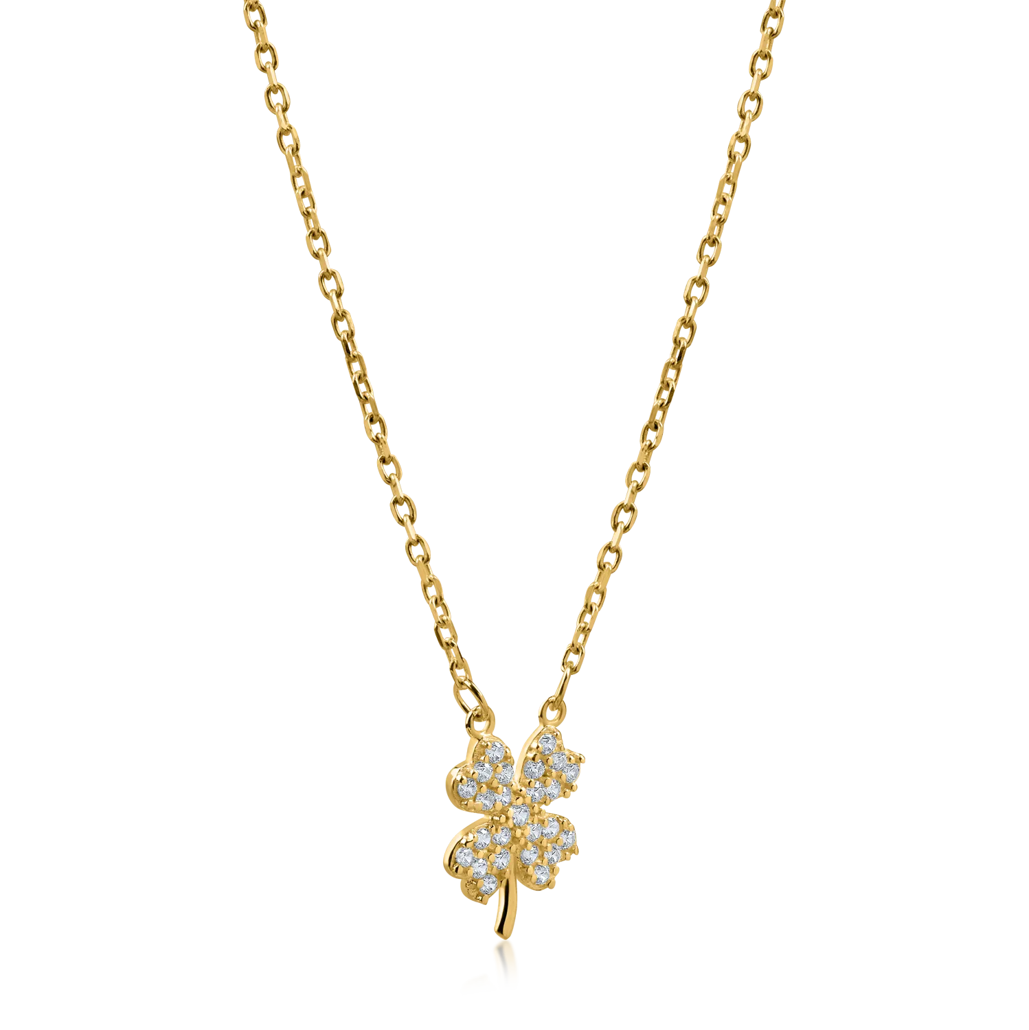 Yellow gold clover pendant necklace with zirconia