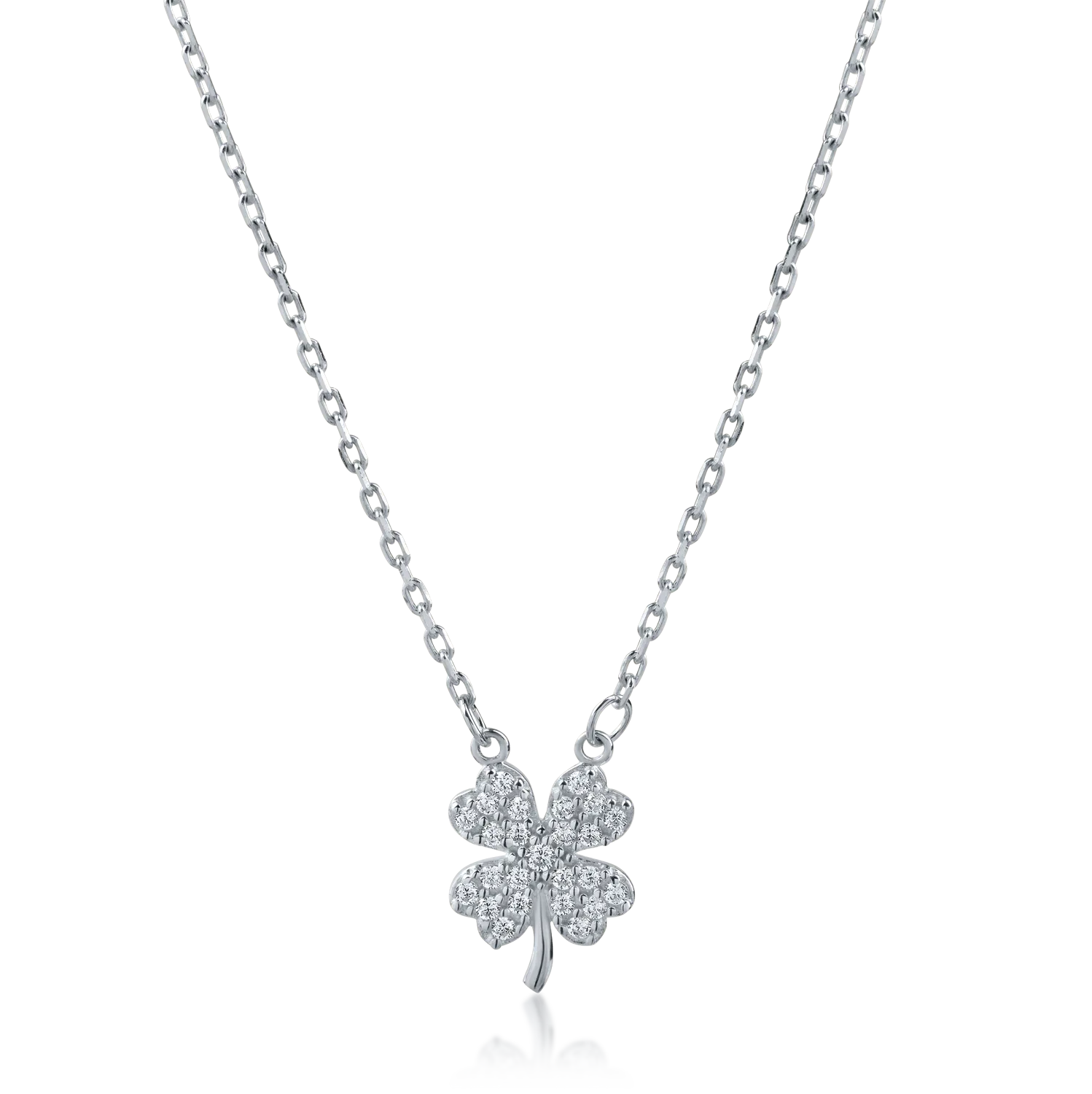 White gold clover pendant necklace with zirconia