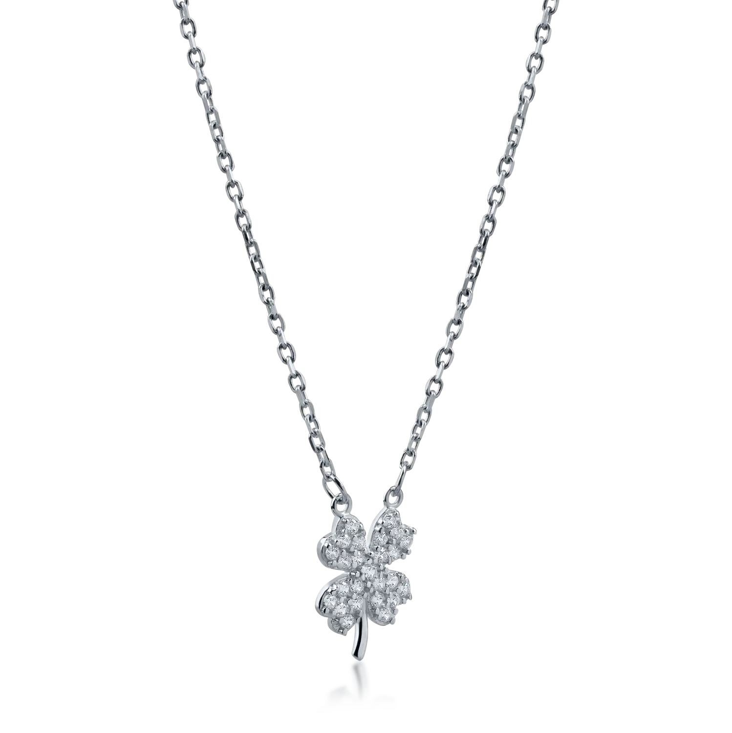 White gold clover pendant necklace with zirconia