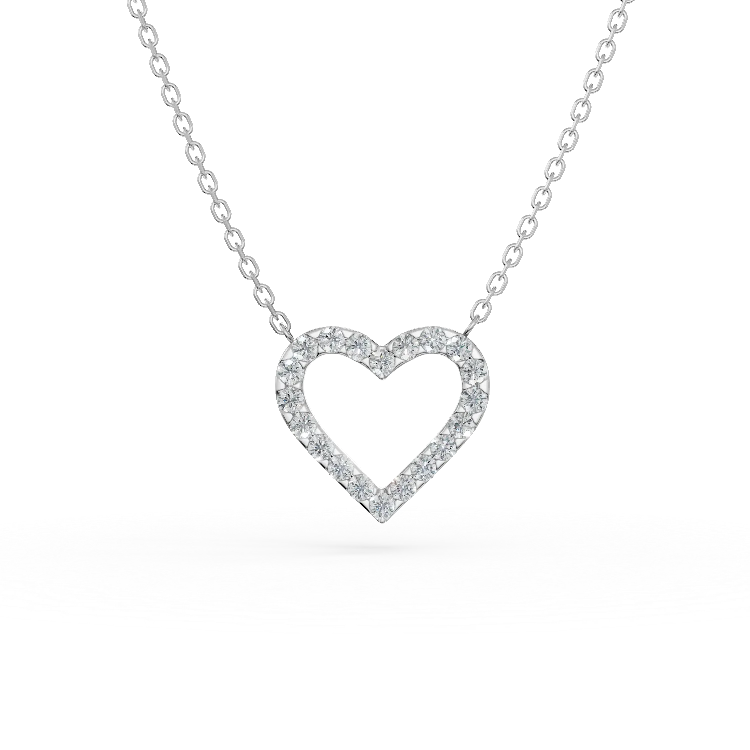 Lant cu pandantiv inimioara din aur alb cu diamante de 0.2ct