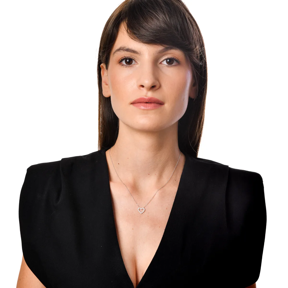 Lant cu pandantiv inimioara din aur alb cu diamante de 0.2ct