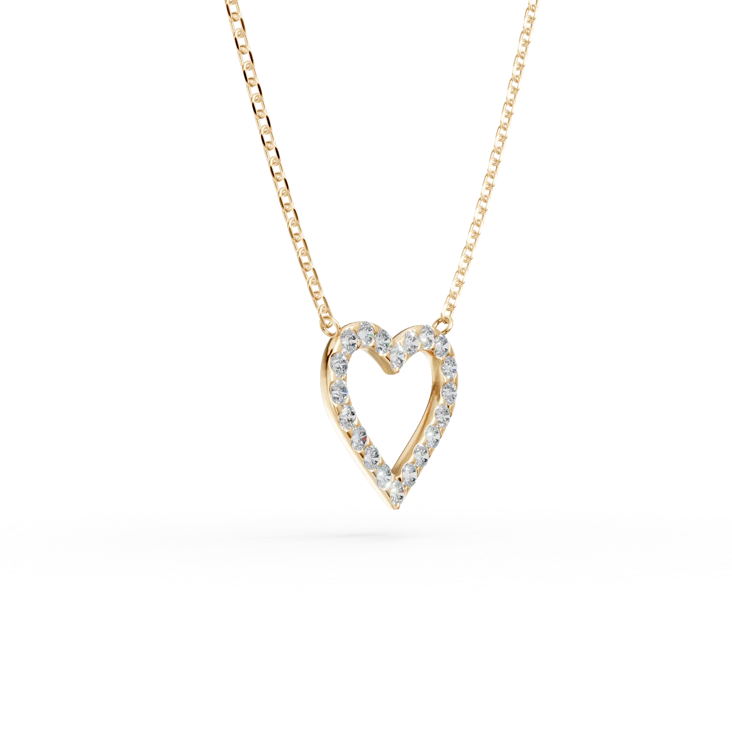 Lant cu pandantiv inimioara din aur galben cu diamante de 0.2ct