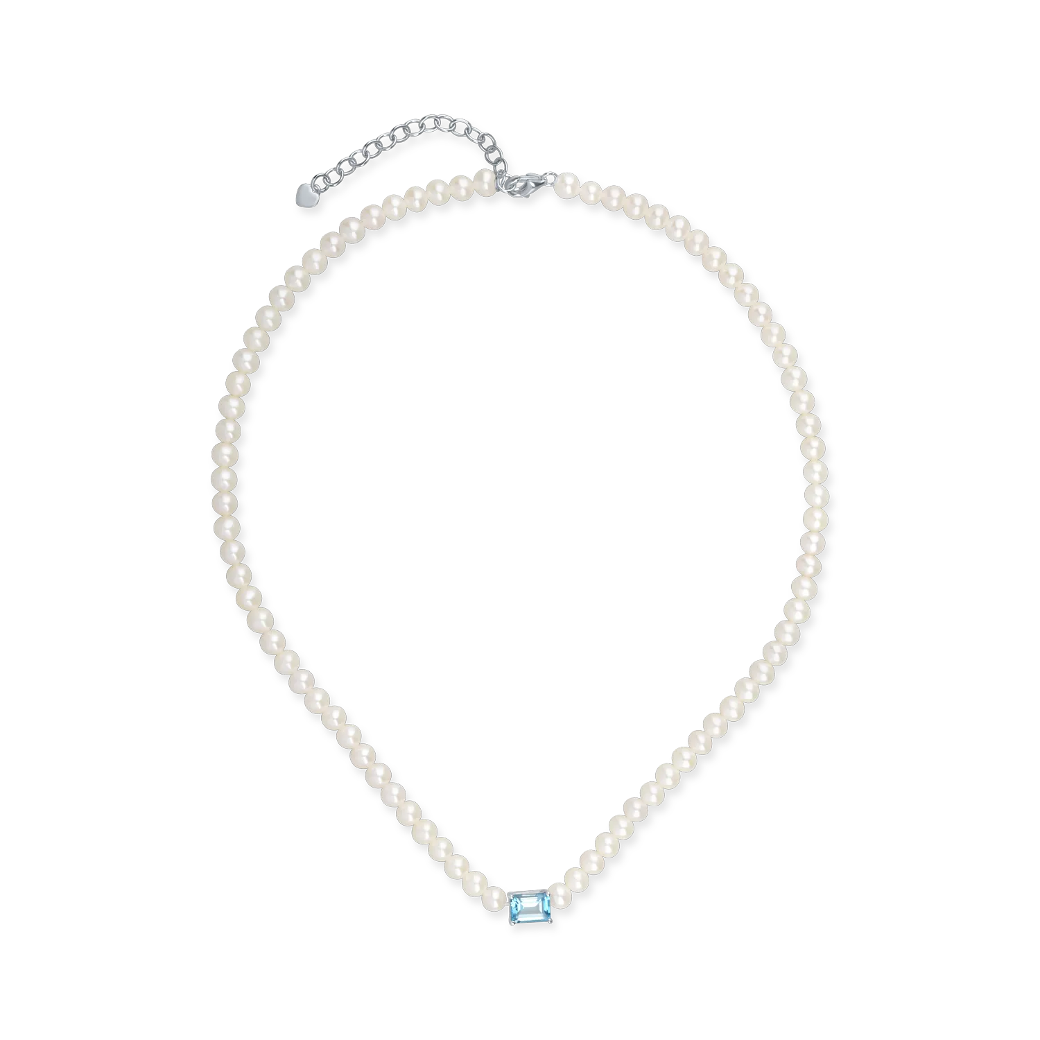 White gold necklace with 45.5ct fresh water pearls and 1.2ct blue topaz