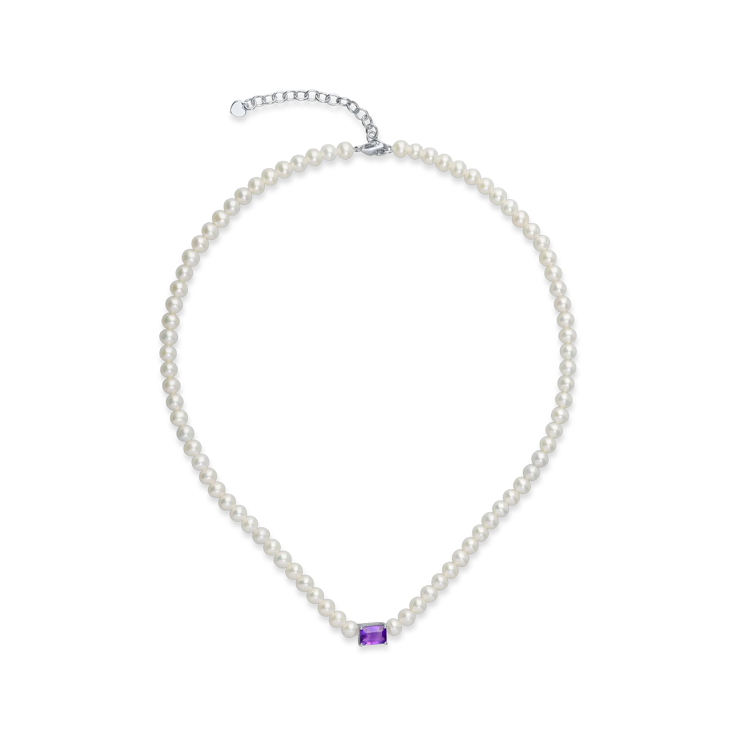 White gold necklace with 46.2ct fresh water pearls and 0.9ct amethyst