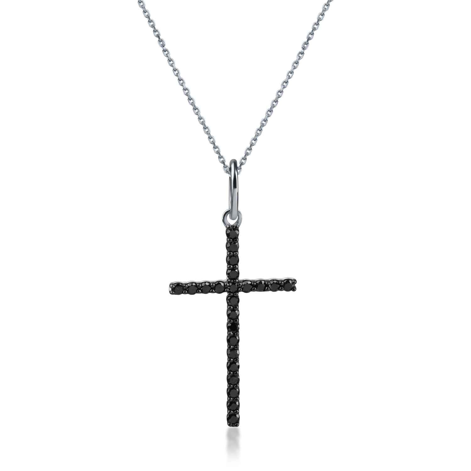 Teilor Lant cu pandantiv cruce din aur alb cu diamante negre de 0.4ct