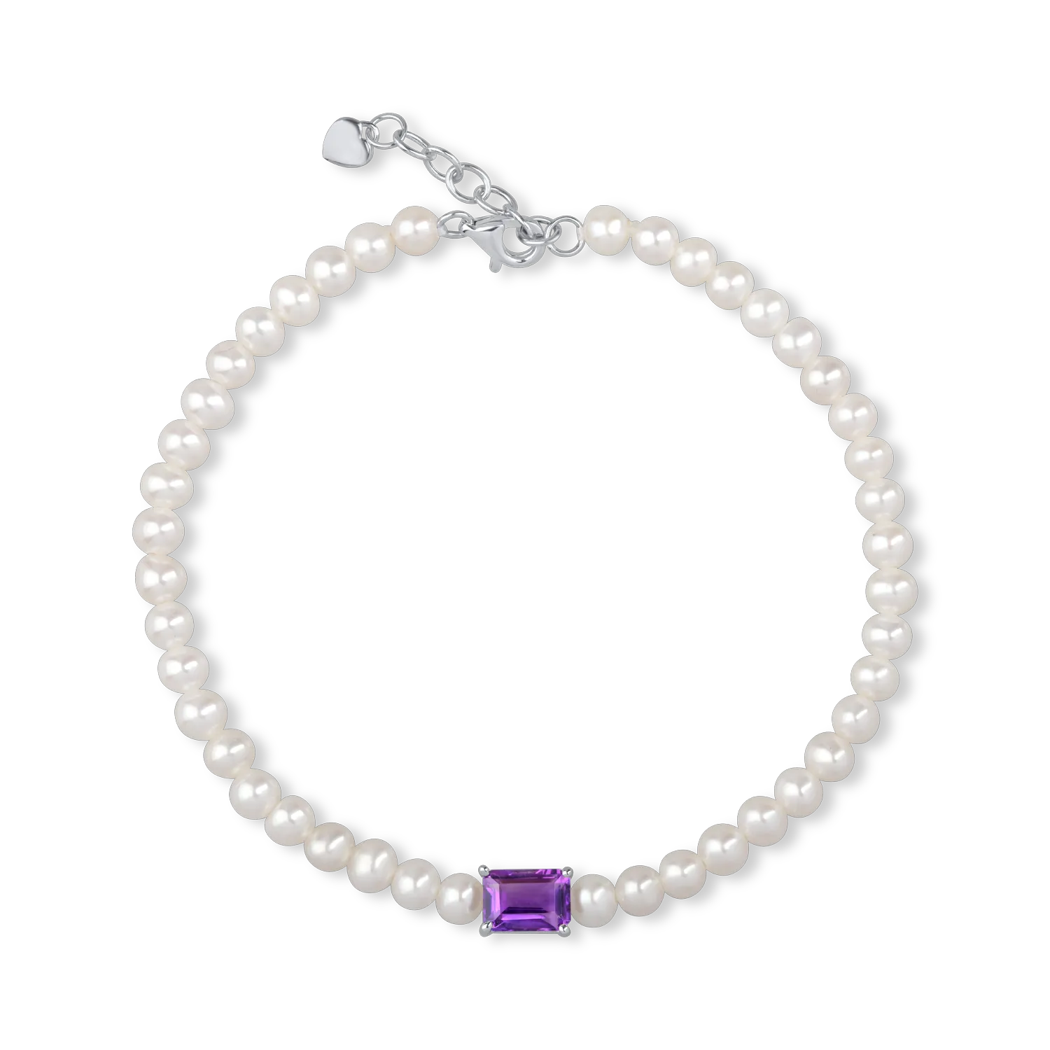 White gold bracelet with 23.04ct fresh water pearls and 0.9ct amethyst