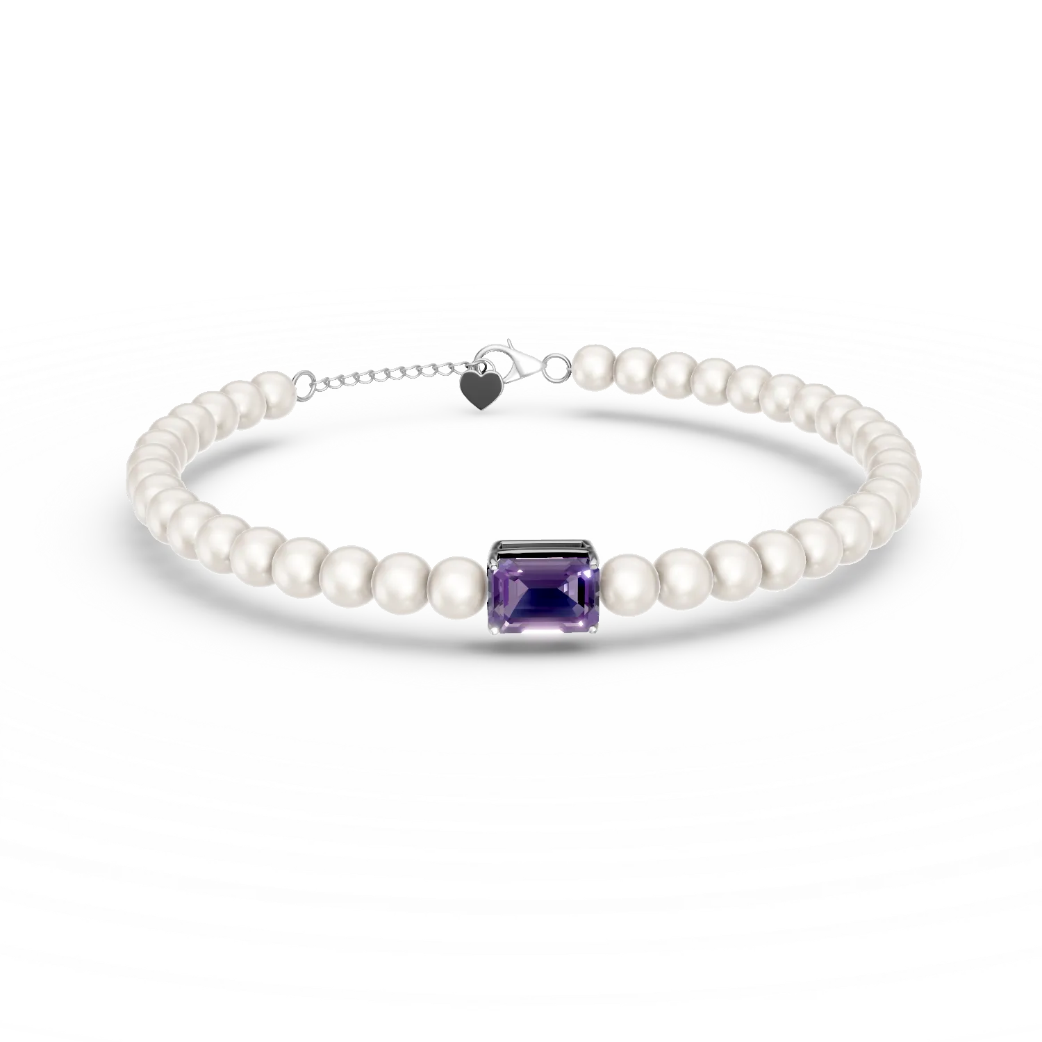 Bratara din aur alb cu perle de cultura de 23.04ct si ametist octogonal de 0.9ct