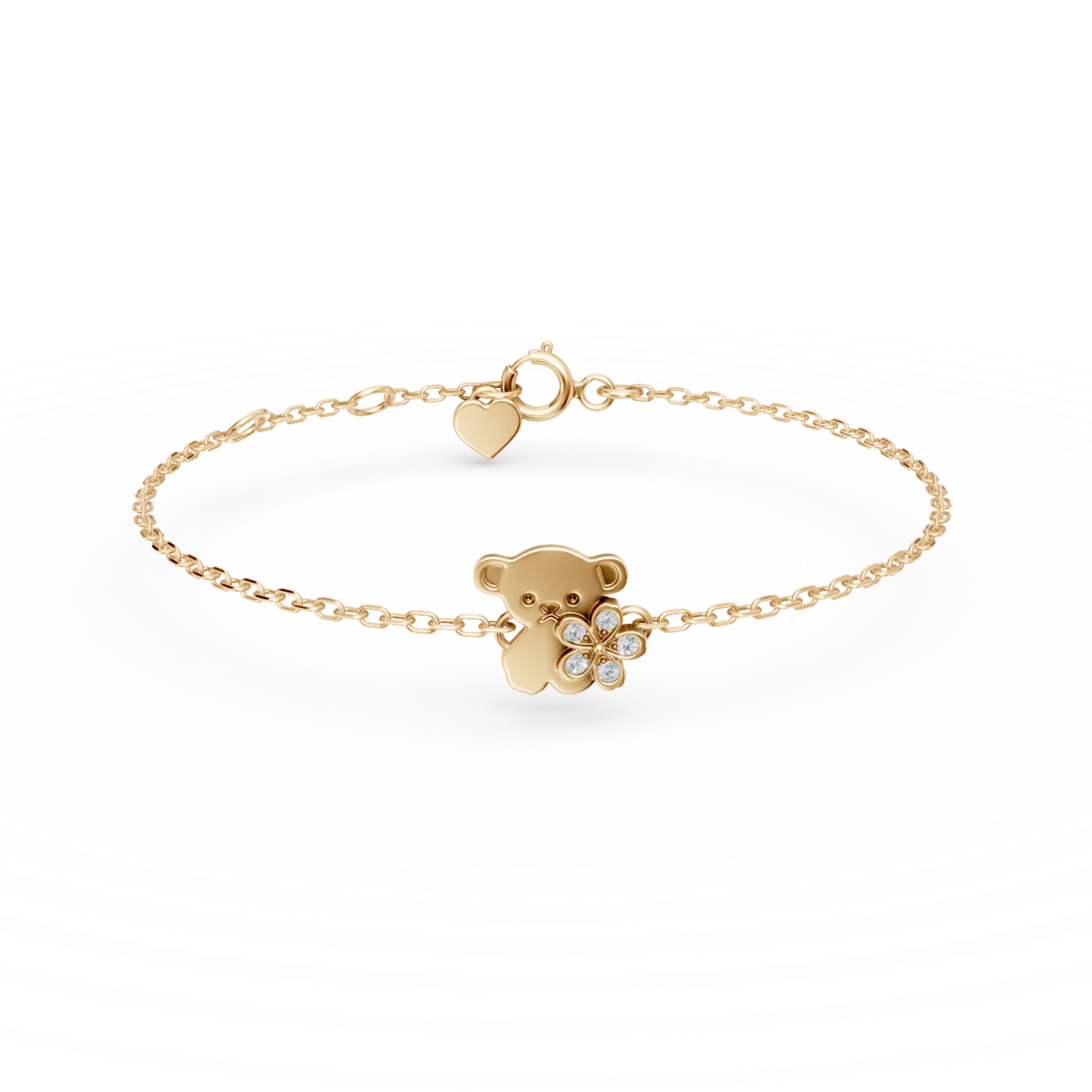 Yellow gold teddy bear children's pendant bracelet with 0.03ct diamonds-176719