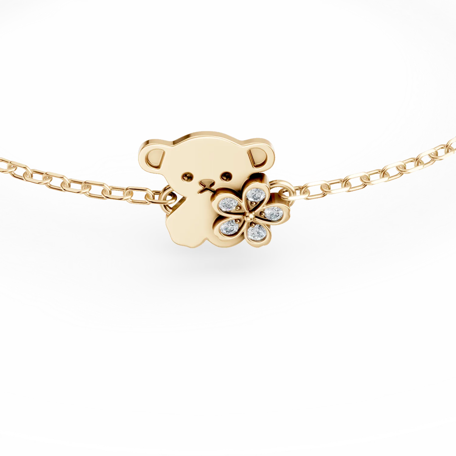 Yellow gold teddy bear children's pendant bracelet with 0.03ct diamonds
