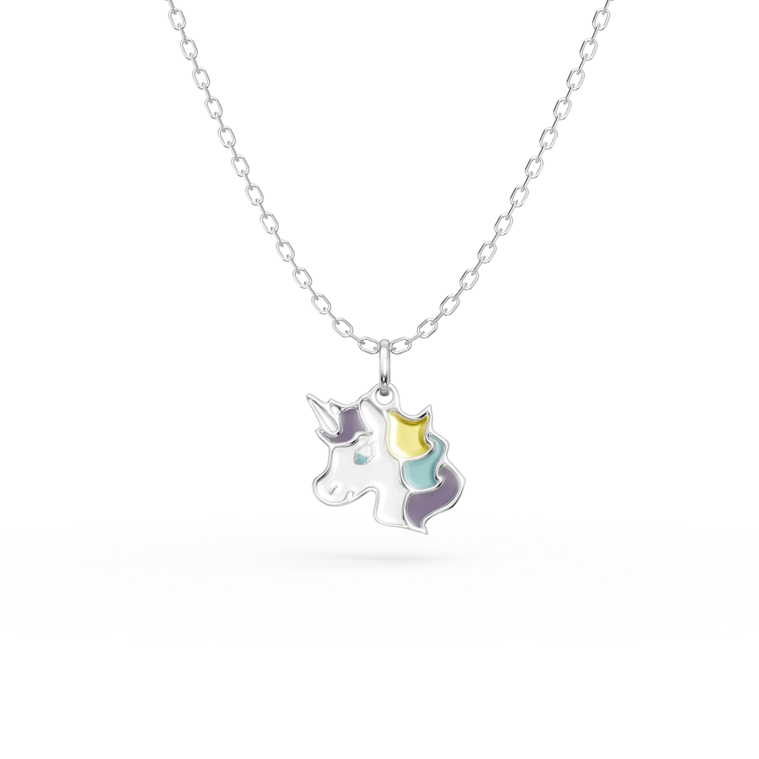 White gold unicorn children's pendant necklace with multicolored inserts-176741