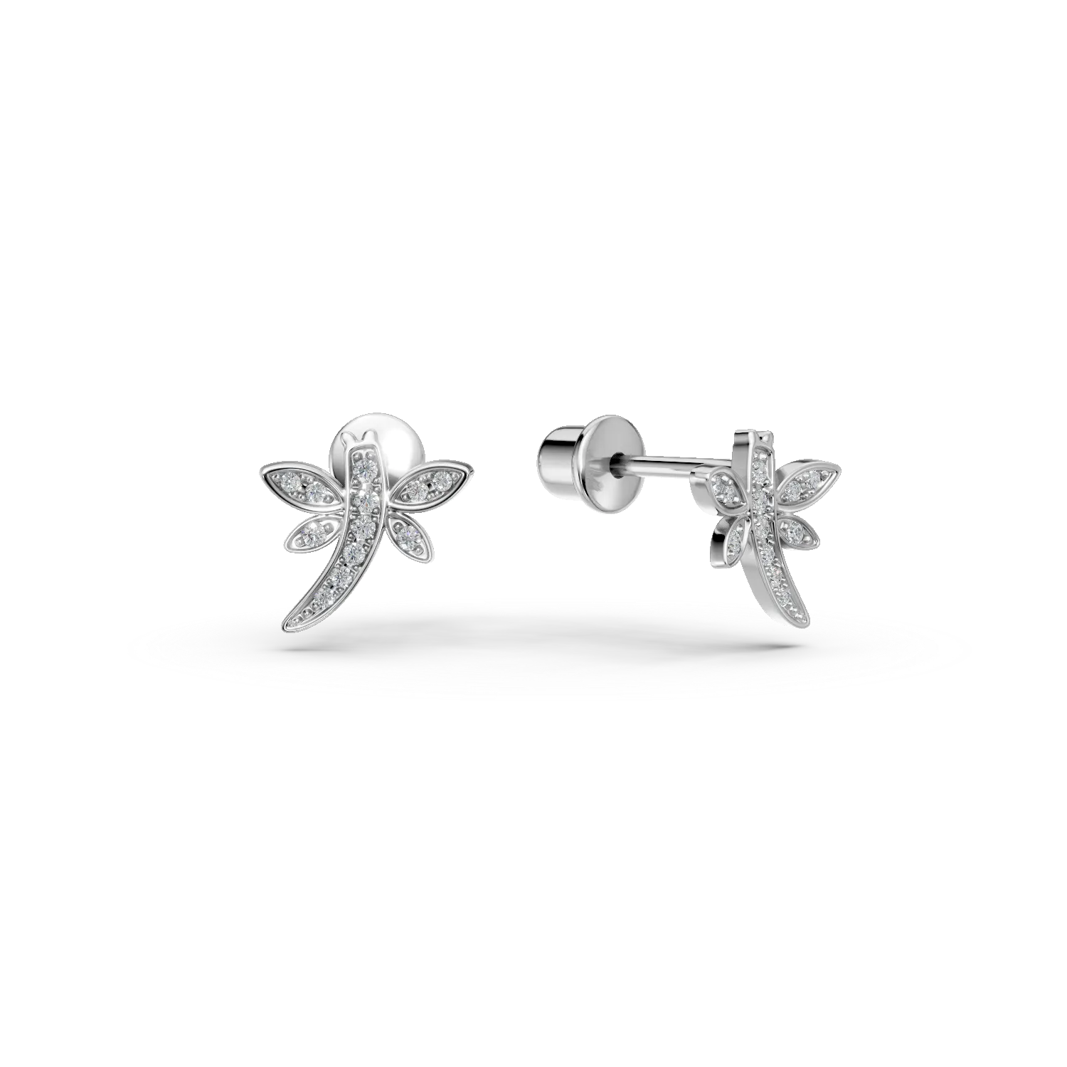 White gold dragonfly children's earrings with 0.05ct diamonds