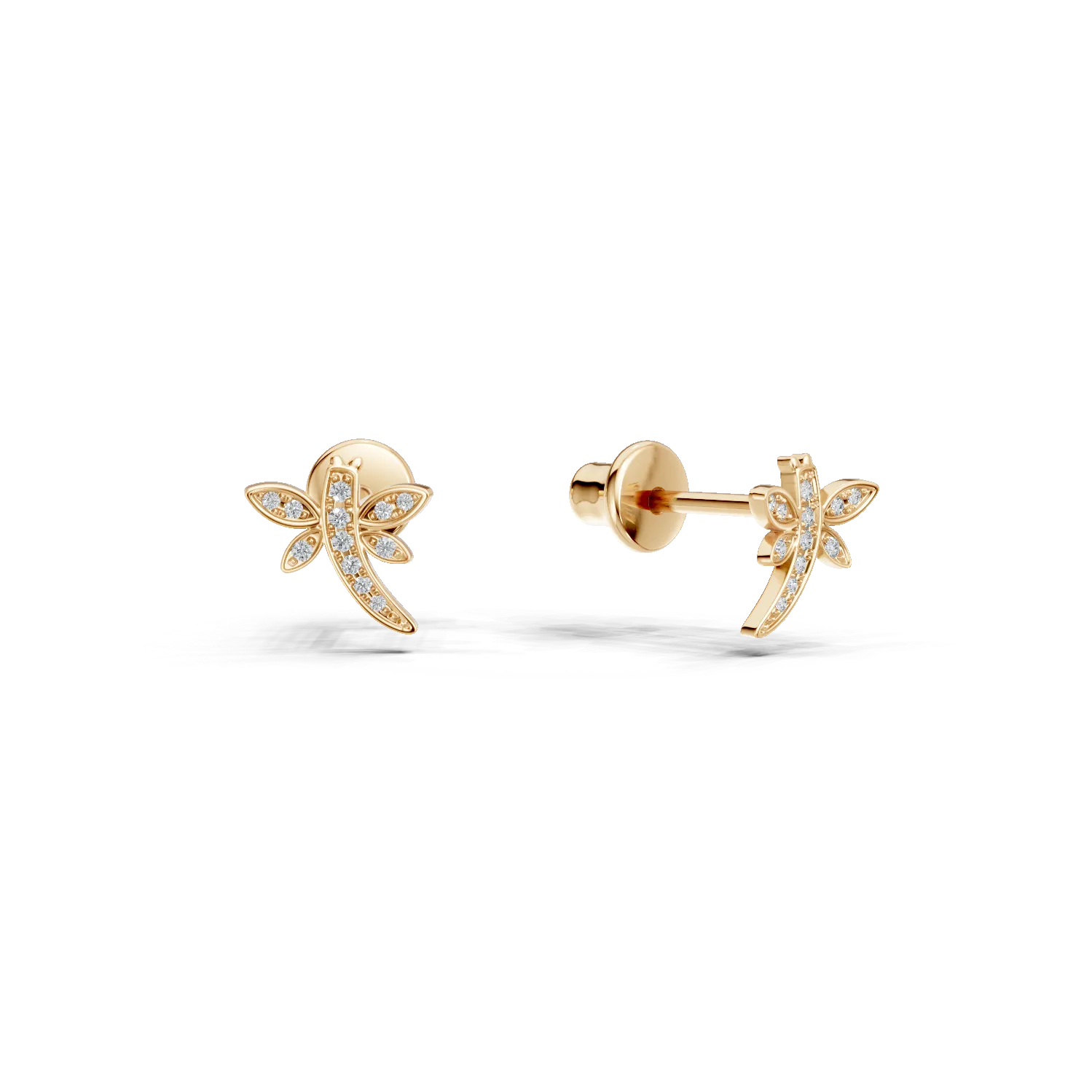 Cercei pentru copii cu libelule din aur galben cu diamante de 0.06ct