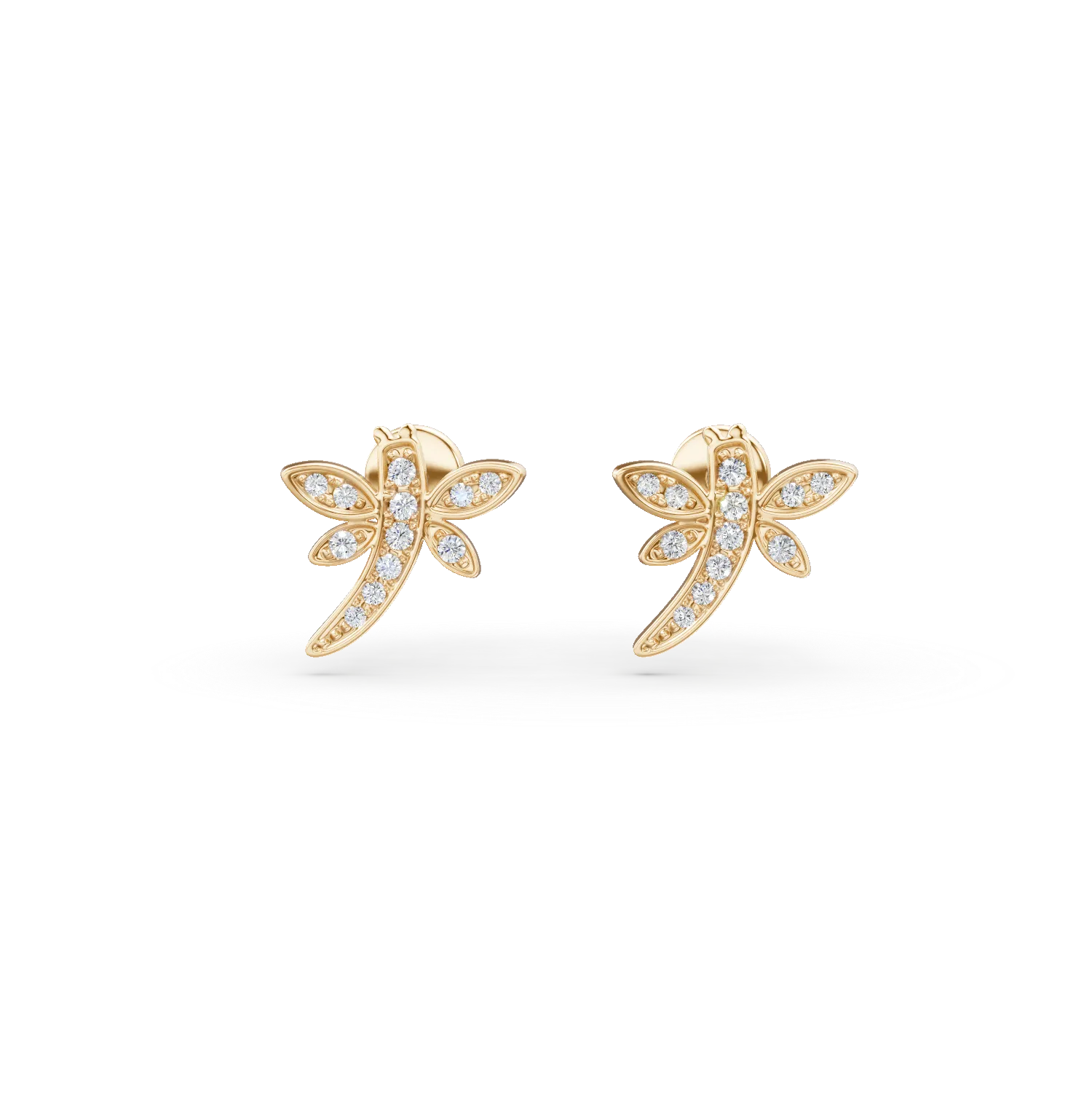 14K yellow gold dragon-fly children earrings with diamonds of 0.06ct