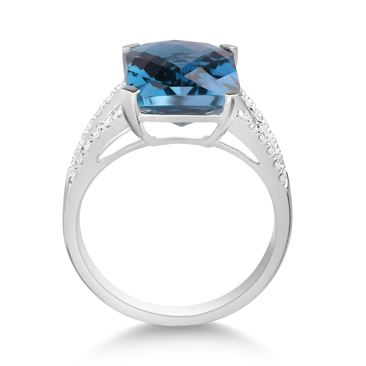 White gold ring with 8.48ct london blue topaz and 0.22ct diamonds