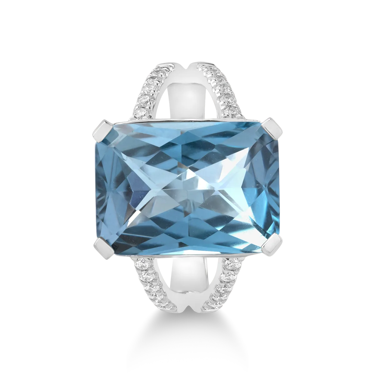 White gold ring with 8.48ct london blue topaz and 0.22ct diamonds