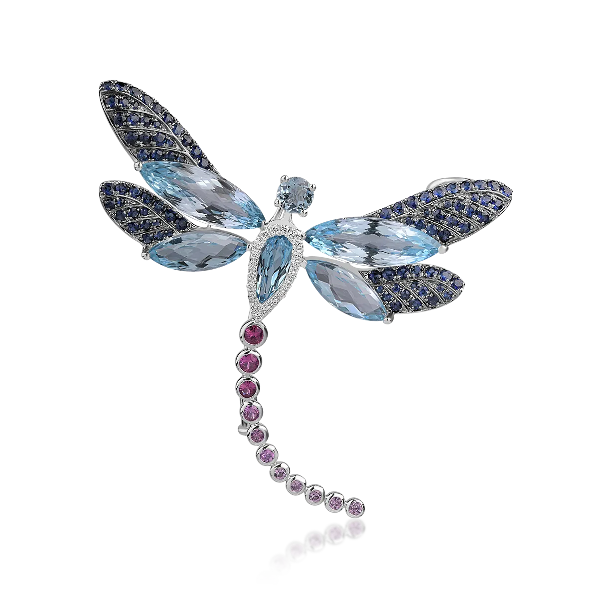 18K white gold brooch with 29.87ct precious and semi-precious stones