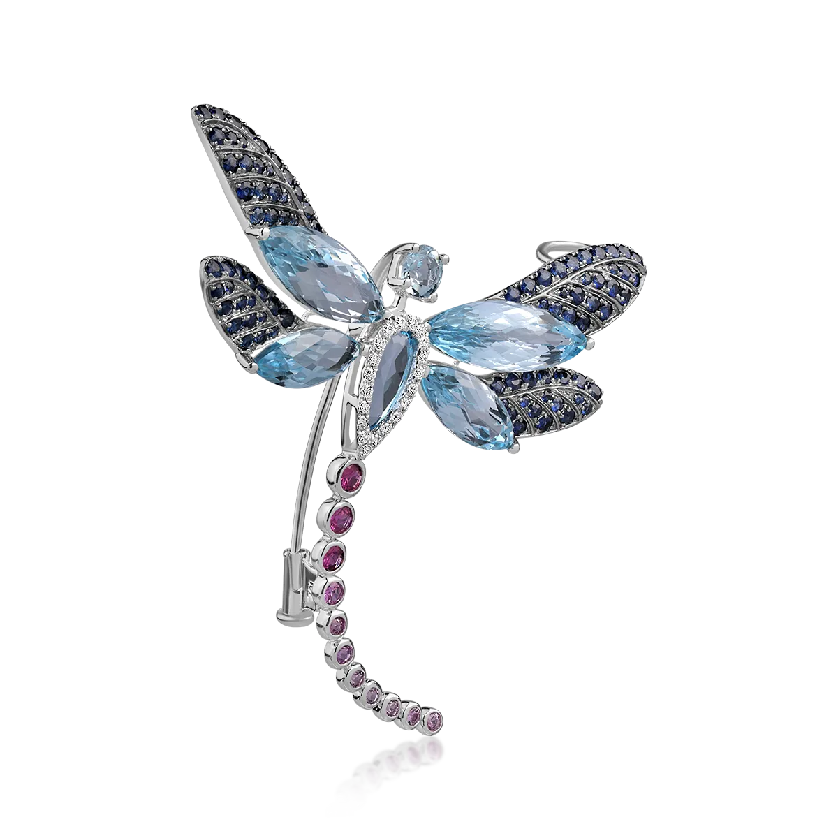 18K white gold brooch with 29.87ct precious and semi-precious stones