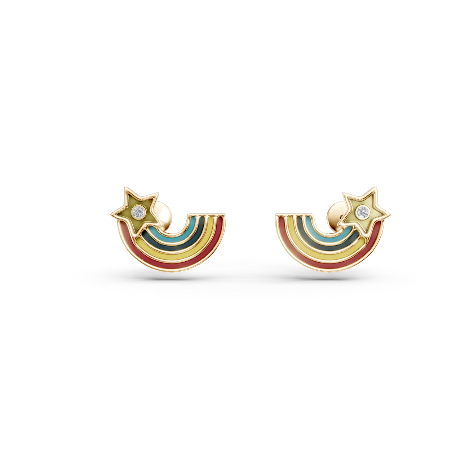 Cercei curcubeu din aur galben cu diamante de 0.05ct si insertii multicolore pentru copii-176891