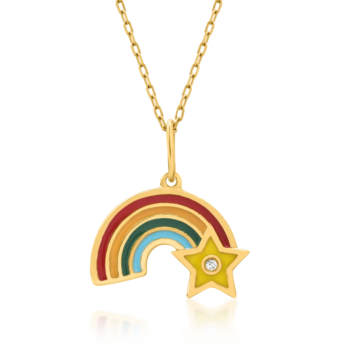 Yellow gold rainbow children's pendant necklace with 0.003ct diamond